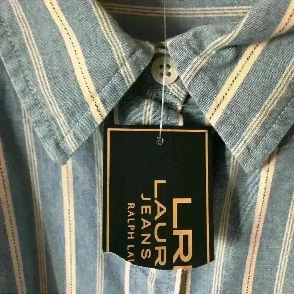 Reposhing Lauren Ralph Lauren Women’s Blue & White Striped Button-Down Shirt NWT - Picture 5 of 13